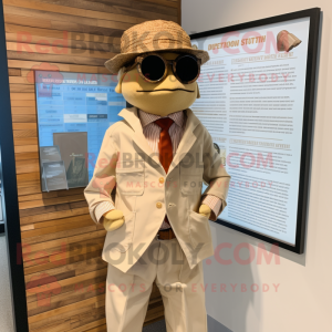 Tan Attorney mascot costume character dressed with a Oxford Shirt and Sunglasses