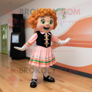 Peach Irish Dancer mascot costume character dressed with a Sweater and Belts