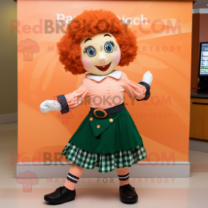Peach Irish Dancer mascot costume character dressed with a Sweater and Belts