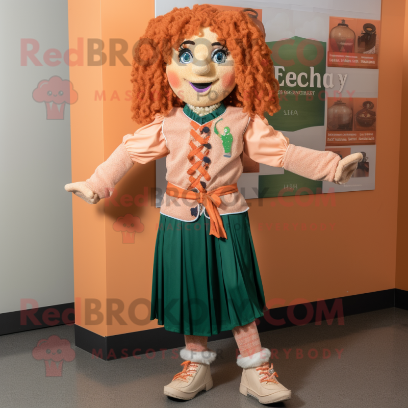 Peach Irish Dancer mascot costume character dressed with a Sweater and Belts
