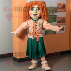 Peach Irish Dancer mascot costume character dressed with a Sweater and Belts