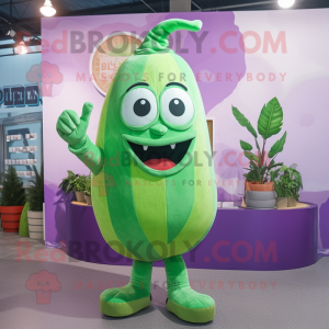 Lavender Green Bean mascot costume character dressed with a Tank Top and Rings