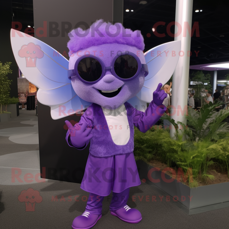 Purple Tooth Fairy mascot costume character dressed with a Long Sleeve Tee and Sunglasses Mascot Costumes Redbrokoly Sizes L 175 180CM