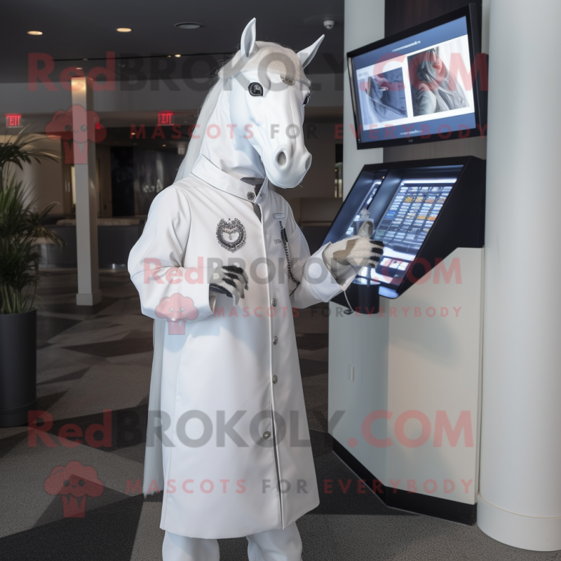 White Mare mascot costume character dressed with a Cover-up and Lapel pins  - Mascot Costumes -  Sizes L (175-180CM)