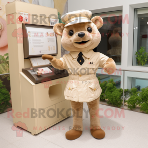 Tan Love Letter mascot costume character dressed with a Romper and Brooches