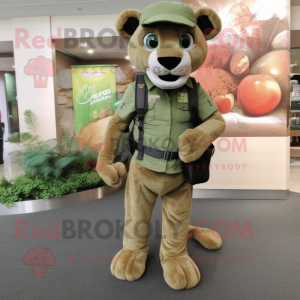 Olive Mountain Lion mascot costume character dressed with a Skinny Jeans and Wallets