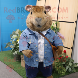 nan Capybara mascot costume character dressed with a Denim Shirt and Bow ties