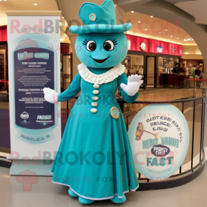 Teal Steak mascot costume character dressed with a Empire Waist Dress and Coin purses