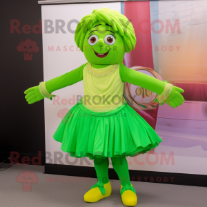 Lime Green Irish Dancer mascot costume character dressed with a Bodysuit and Scarves