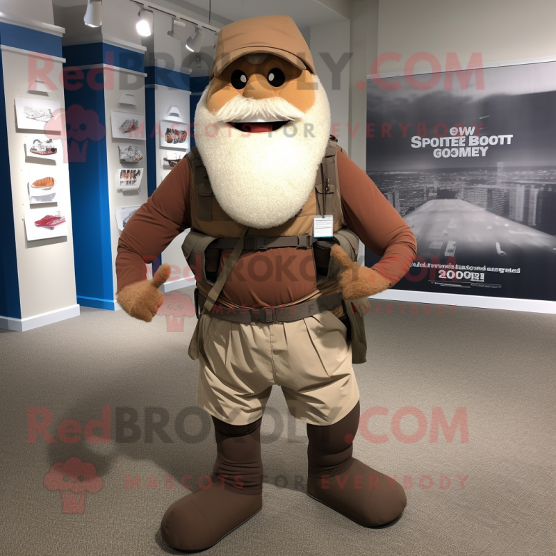 Brown Civil War Soldier mascot costume character dressed with a Running Shorts and Backpacks