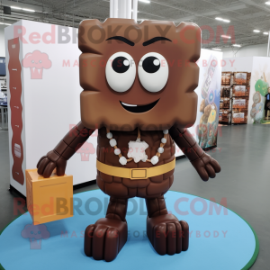 Brown Candy Box mascot costume character dressed with a Tank Top and Necklaces