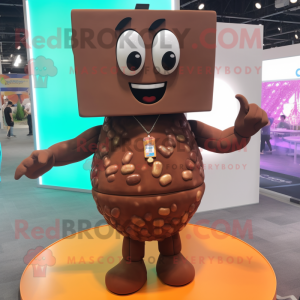 Brown Candy Box mascot costume character dressed with a Tank Top and Necklaces
