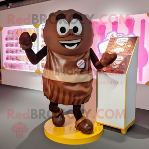 Brown Candy Box mascot costume character dressed with a Tank Top and Necklaces