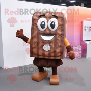 Brown Candy Box mascot costume character dressed with a Tank Top and Necklaces