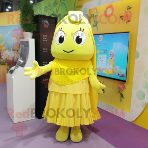 Lemon Yellow Bracelet mascot costume character dressed with a A-Line Skirt and Shawls