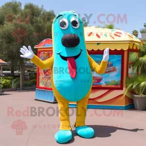 Turquoise Hot Dog mascotte...