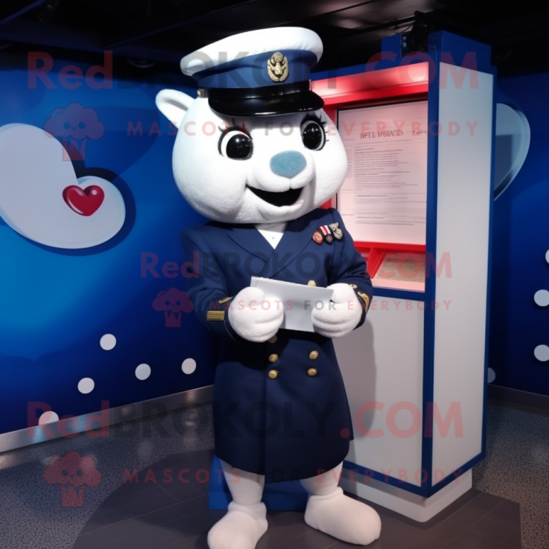 Navy Love Letter mascot costume character dressed with a A-Line Dress and Cufflinks