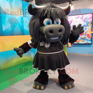 Black Buffalo mascot costume character dressed with a Mini Skirt and Hair clips