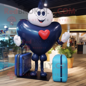 Navy Heart Shaped Balloons mascot costume character dressed with a Bikini and Briefcases