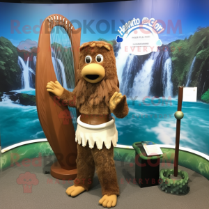 Brown Celtic Harp mascot costume character dressed with a Swimwear and Bracelet watches
