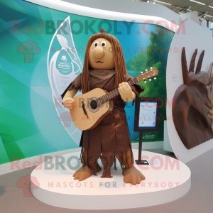 Brown Celtic Harp mascot costume character dressed with a Swimwear and Bracelet watches
