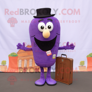 Lavender Paella mascot costume character dressed with a Suit and Wallets