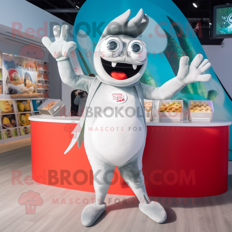 Silver Ceviche mascot costume character dressed with a One-Piece Swimsuit and Gloves