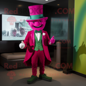 Magenta Leprechaun Hat mascot costume character dressed with a Suit Pants and Caps