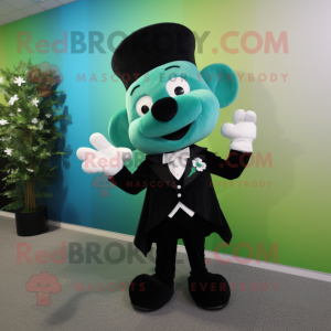 Cyan Bunch Of Shamrocks mascot costume character dressed with a Tuxedo and Lapel pins