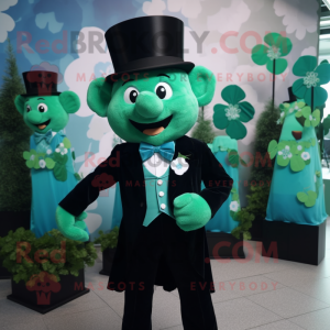 Cyan Bunch Of Shamrocks mascot costume character dressed with a Tuxedo and Lapel pins