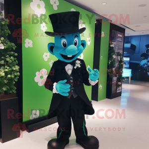 Cyan Bunch Of Shamrocks mascot costume character dressed with a Tuxedo and Lapel pins