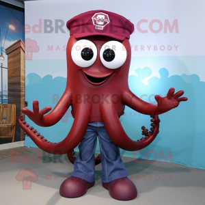 Maroon Octopus maskotdräkt...