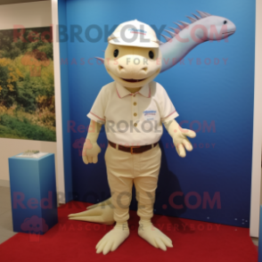Cream Axolotls mascot costume character dressed with a Polo Shirt and Cufflinks