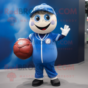 Blue Baseball Ball mascot costume character dressed with a Leather Jacket and Handbags