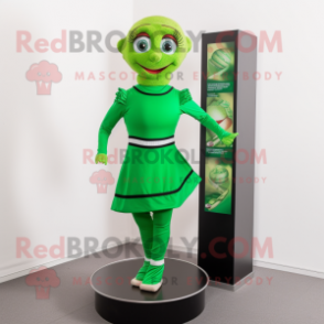 Lime Green Irish Dancer mascot costume character dressed with a Turtleneck and Scarves
