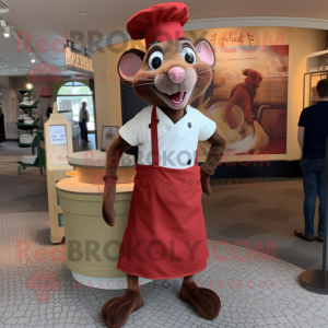 Red Ratatouille mascot costume character dressed with a Henley Tee and Belts