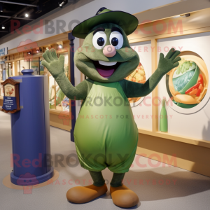 Olive Ratatouille mascot costume character dressed with a One-Piece Swimsuit and Hat pins