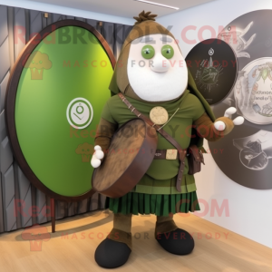 Olive Celtic Shield mascot costume character dressed with a Waistcoat and Handbags