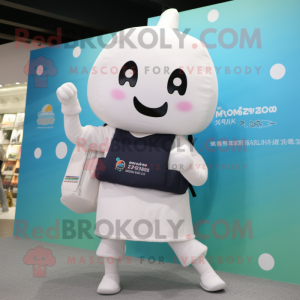 White Miso Soup mascot costume character dressed with a Yoga Pants and Backpacks