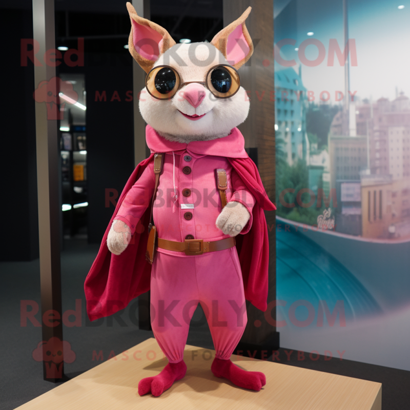 Pink Flying Squirrel mascot costume character dressed with a Trousers and Pocket squares