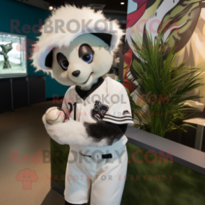 White Lemur mascot costume character dressed with a Baseball Tee and Scarf clips