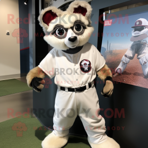 White Lemur mascot costume character dressed with a Baseball Tee and Scarf clips