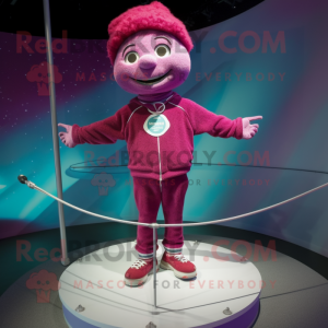 Magenta Tightrope Walker mascot costume character dressed with a Sweatshirt and Cummerbunds