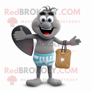 Gray Heart mascot costume character dressed with a Board Shorts and Wallets