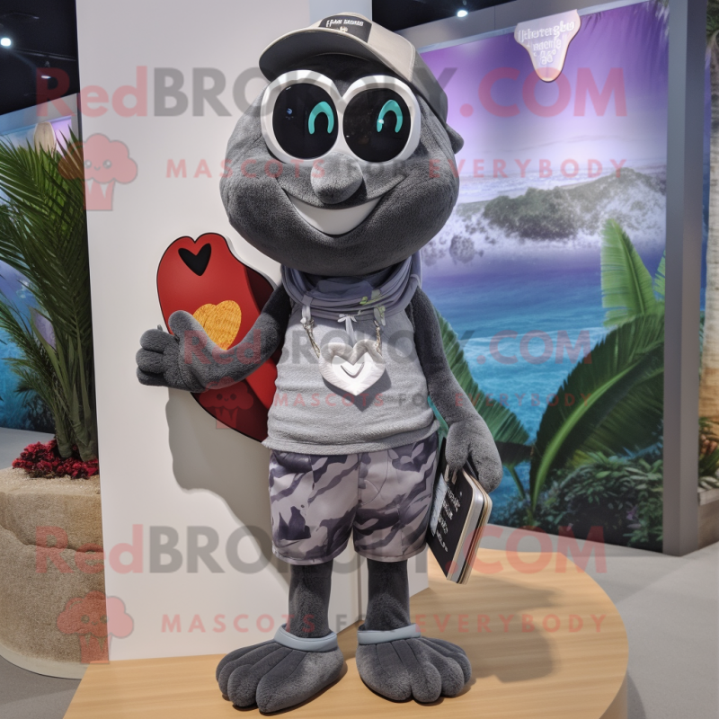 Gray Heart mascot costume character dressed with a Board Shorts and Wallets