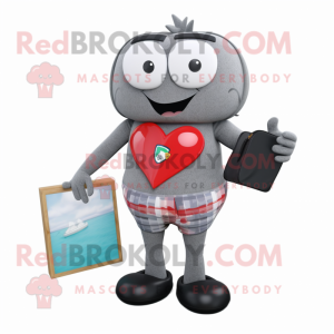Gray Heart mascot costume character dressed with a Board Shorts and Wallets