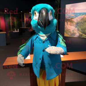 Teal Macaw maskot-dräkt...