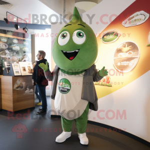 Olive Gyro mascot costume character dressed with a Graphic Tee and Brooches