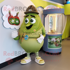 Olive Gyro mascot costume character dressed with a Graphic Tee and Brooches