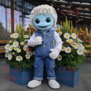 White Bouquet Of Flowers mascot costume character dressed with a Denim Shirt and Wraps